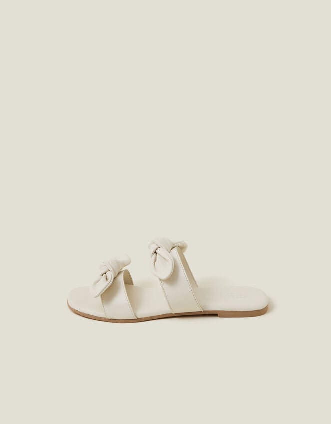 Accessorize Double Bow Strap Leather Sandals Cream