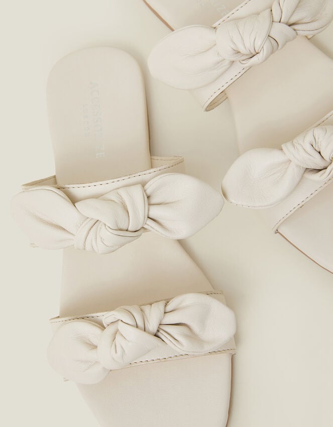 Accessorize Double Bow Strap Leather Sandals Cream