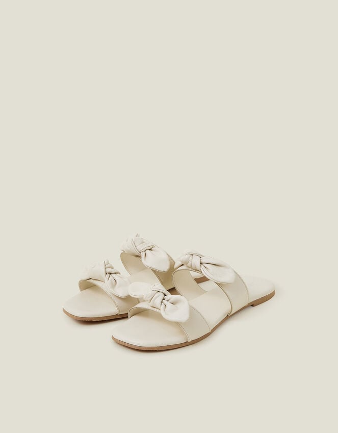 accessorize Double Bow Strap Leather Sandals Cream