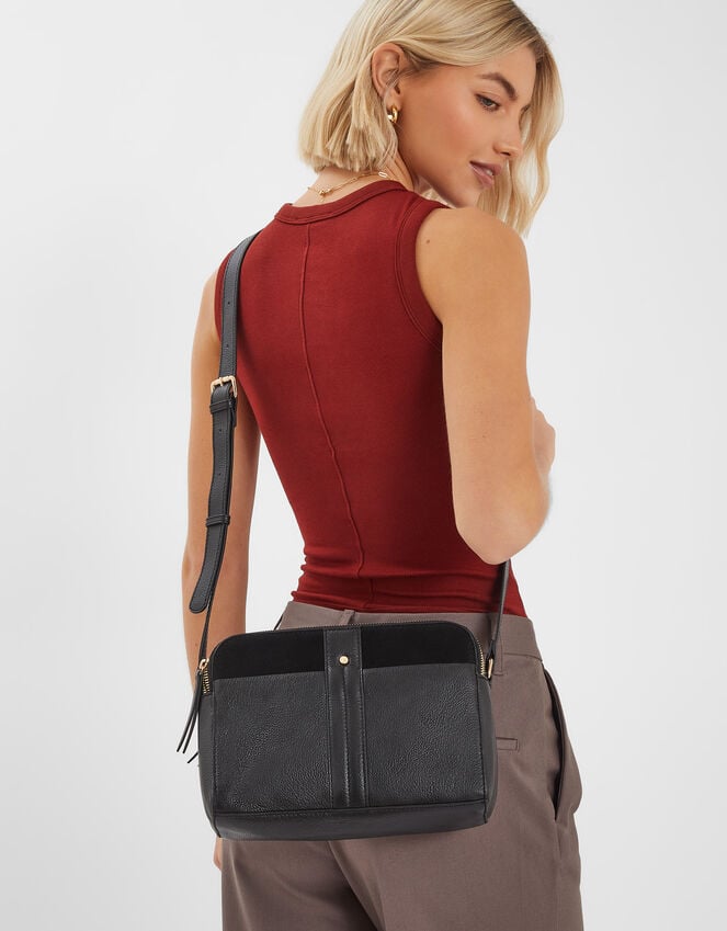 accessorize Double Zip Leather Cross-Body Bag