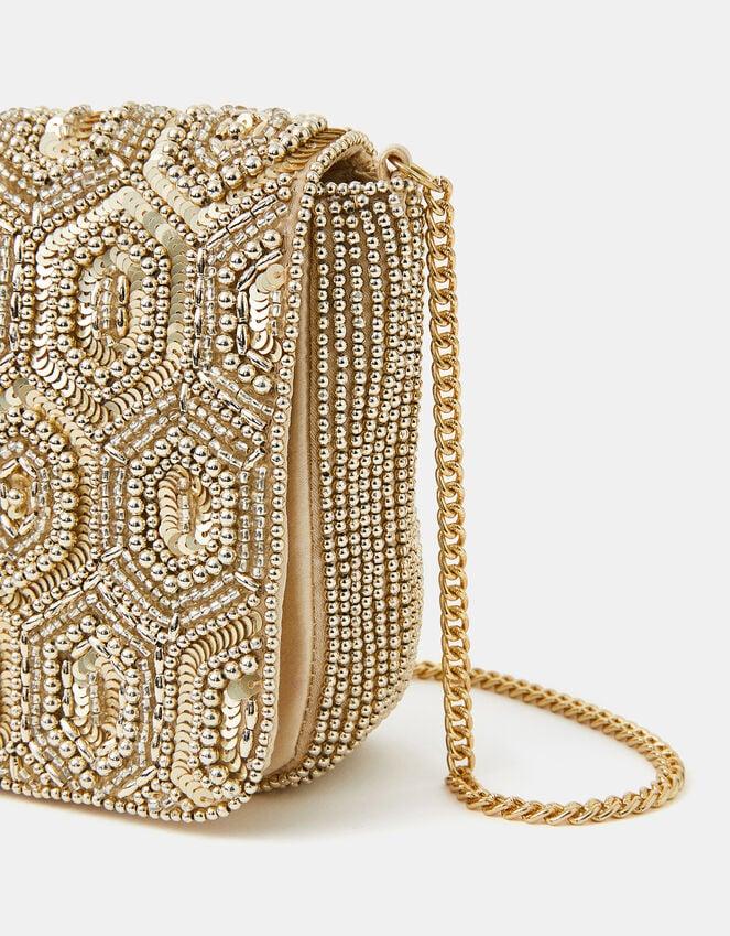 Accessorize Embellished Fold Over Clutch Bag Gold