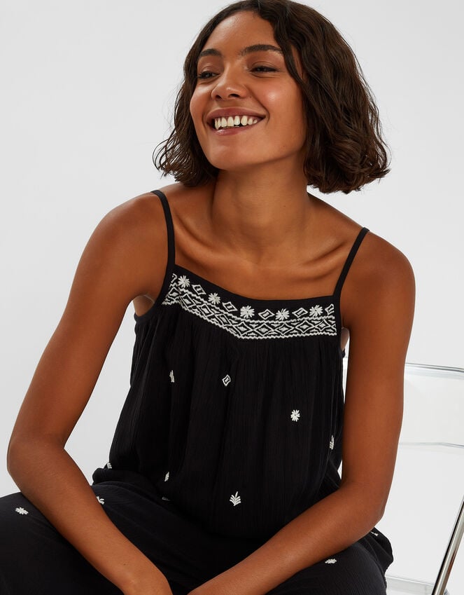 Accessorize Embroidered Beach Jumpsuit Black