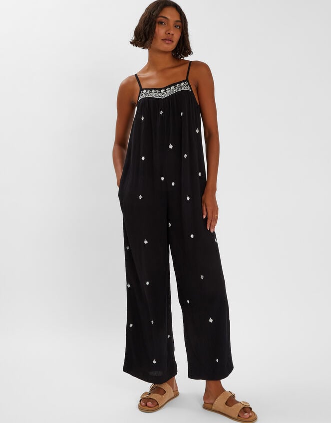 accessorize Embroidered Beach Jumpsuit Black