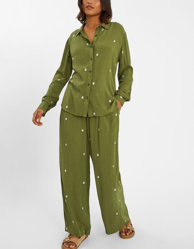 Accessorize Embroidered Crinkle Shirt Green