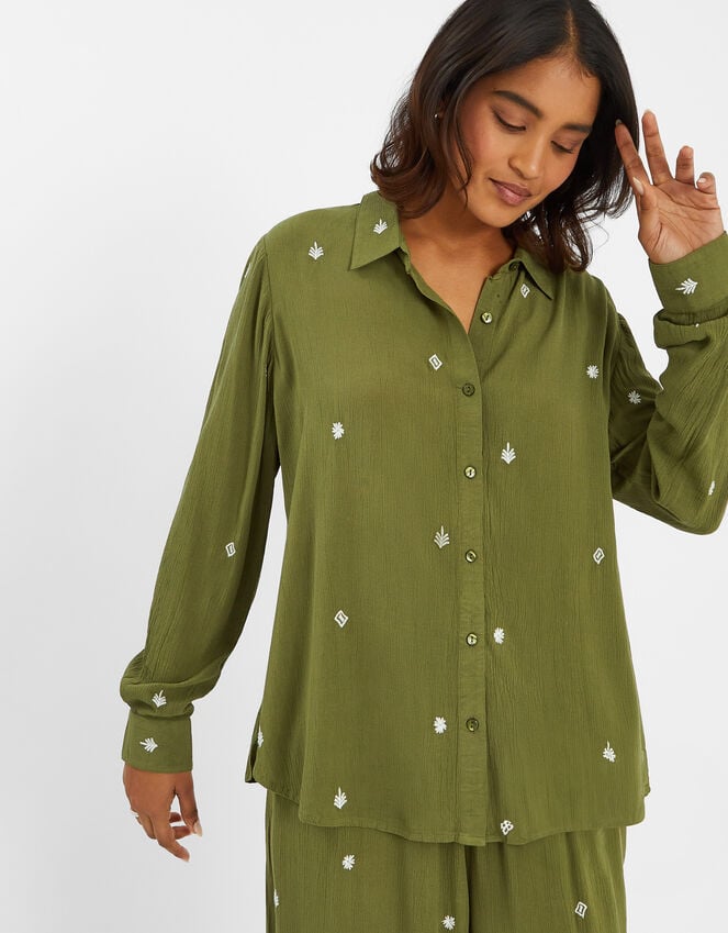 accessorize Embroidered Crinkle Shirt Green