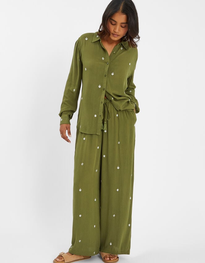 Accessorize Embroidered Crinkle Trousers Green