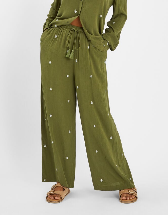 accessorize Embroidered Crinkle Trousers Green