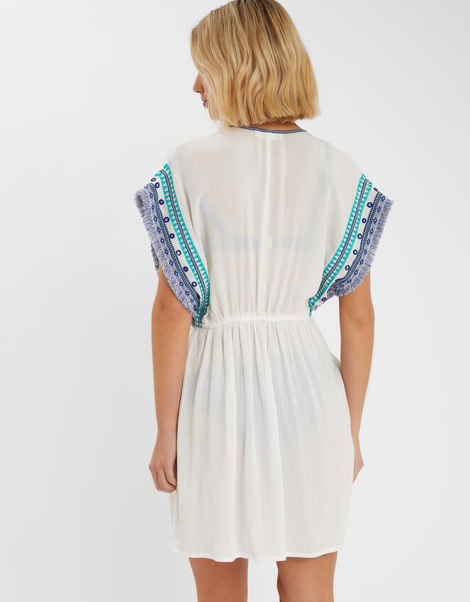 Accessorize Embroidered Fringe Mini Kaftan White
