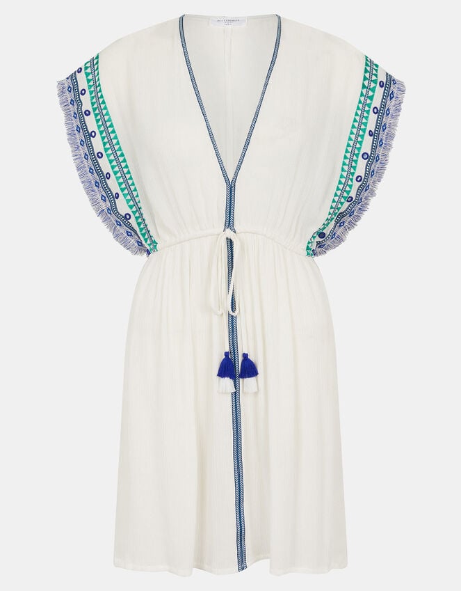 Accessorize Embroidered Fringe Mini Kaftan White
