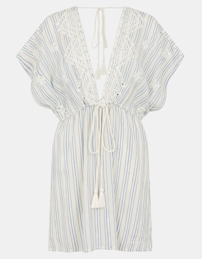 Accessorize Embroidered Stripe Mini Kaftan Blue
