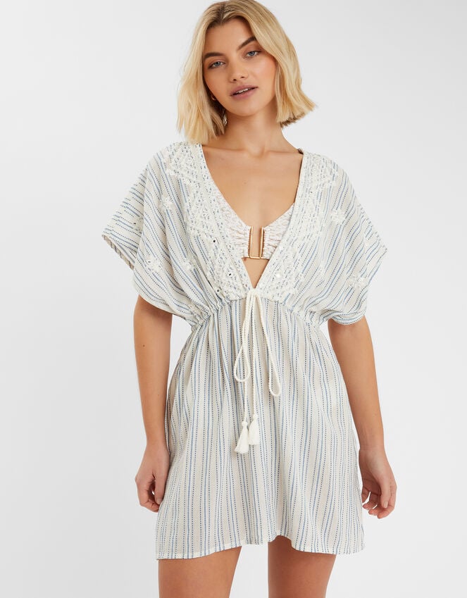 accessorize Embroidered Stripe Mini Kaftan Blue