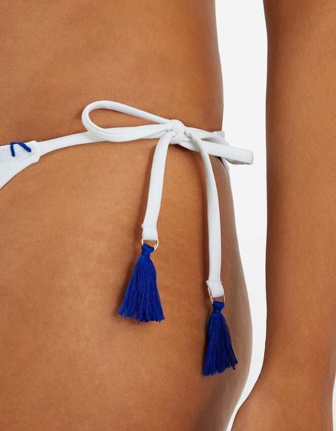 Accessorize Embroidered Tie Bikini Bottoms Blue