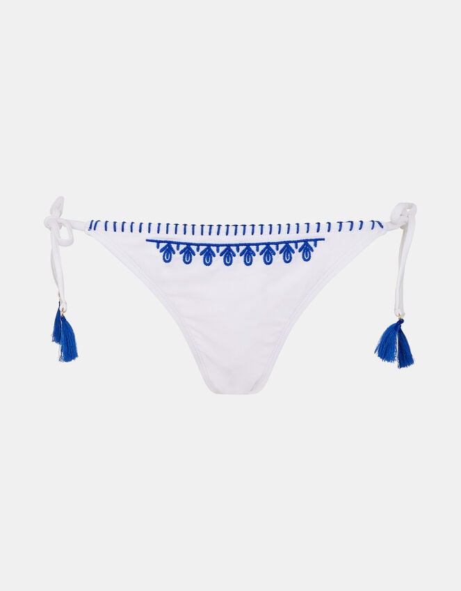 Accessorize Embroidered Tie Bikini Bottoms Blue