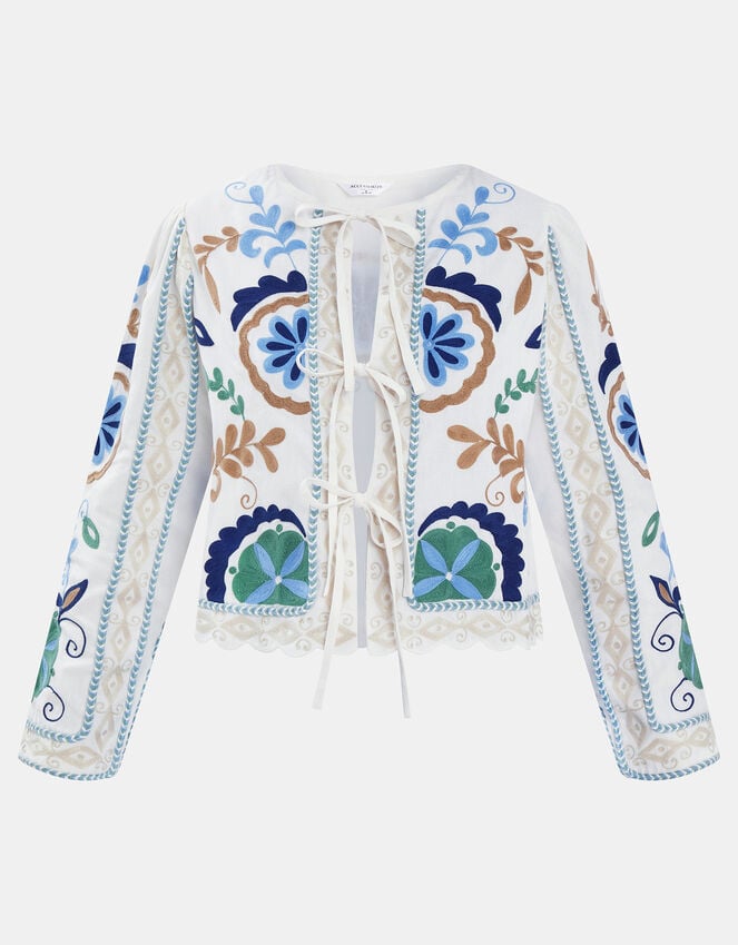 Accessorize Embroidered Tie-Front Jacket White
