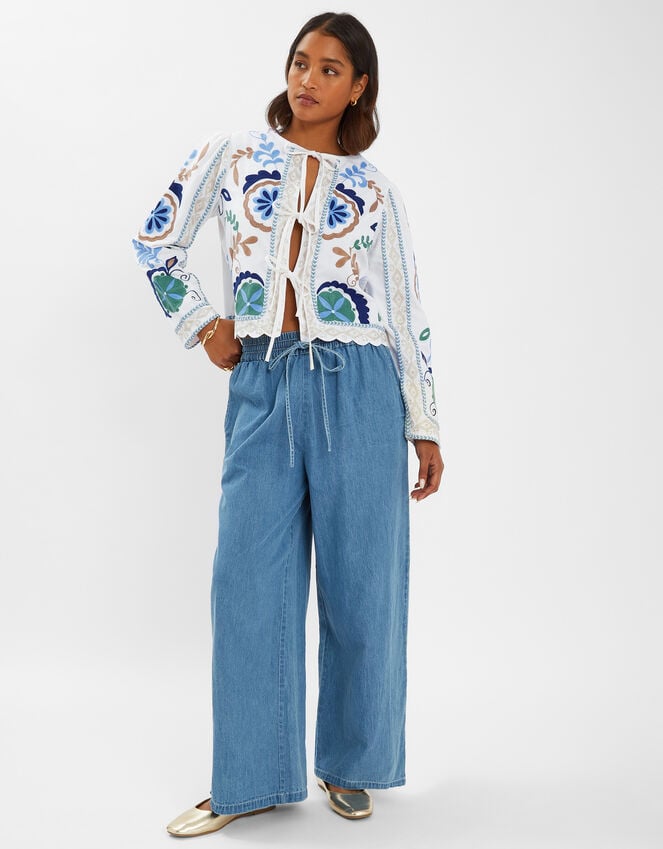 accessorize Embroidered Tie-Front Jacket White