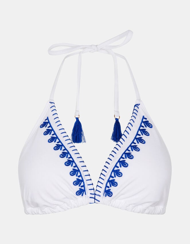 Accessorize Embroidered Triangle Bikini Top Blue