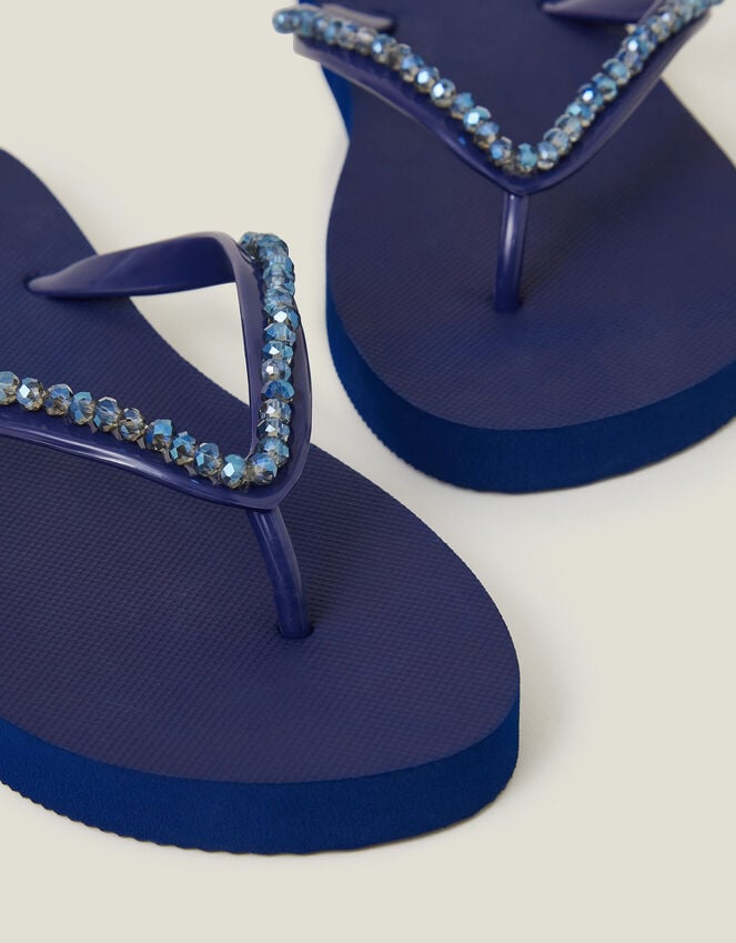 Accessorize Facet Beaded Flip Flops Blue