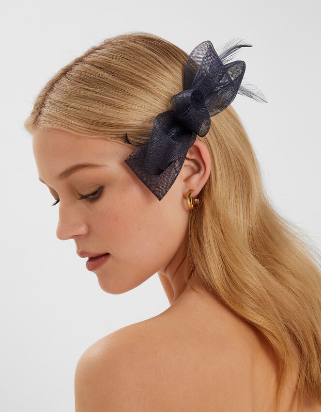 Accessorize Fascinator Feather Bow Hair Clip Blue