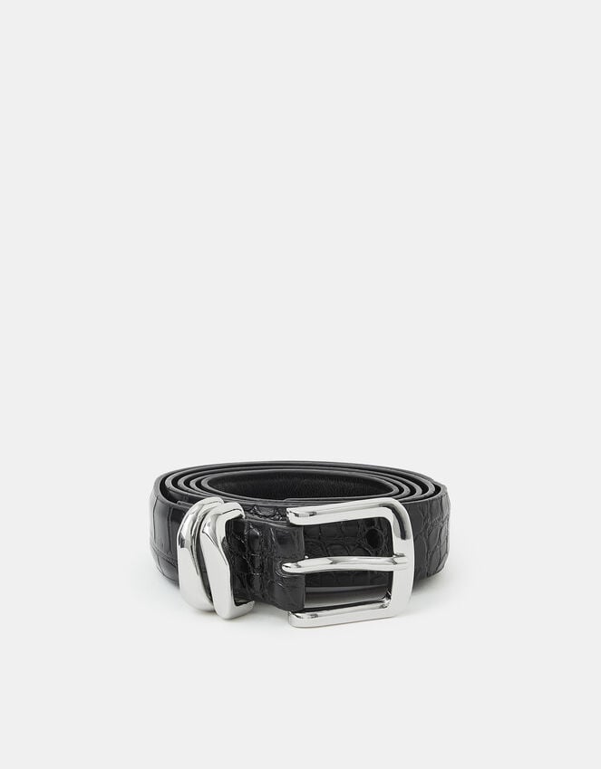 Accessorize Faux Croc Skin Belt Black