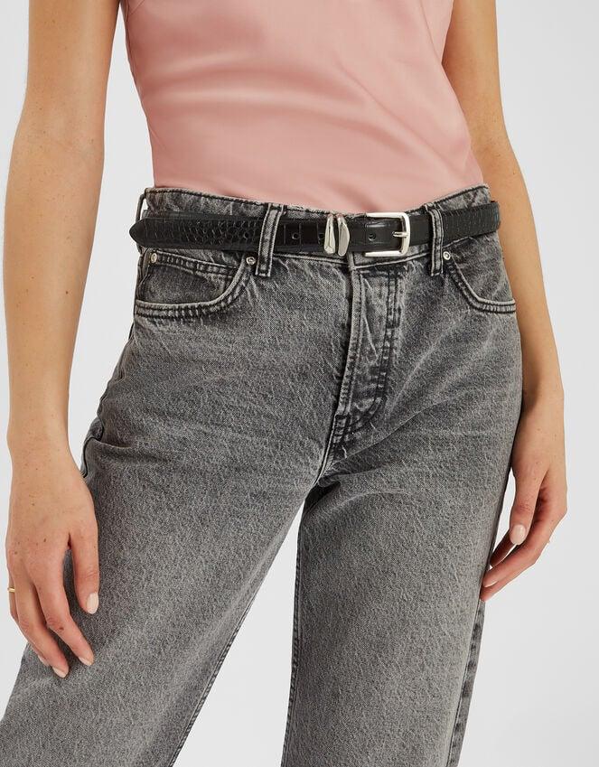 Accessorize Faux Croc Skin Belt Black