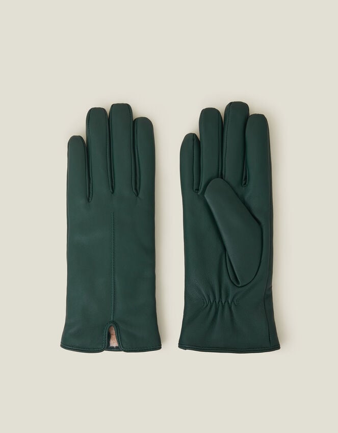 accessorize Faux Fur Lined Leather Gloves Green