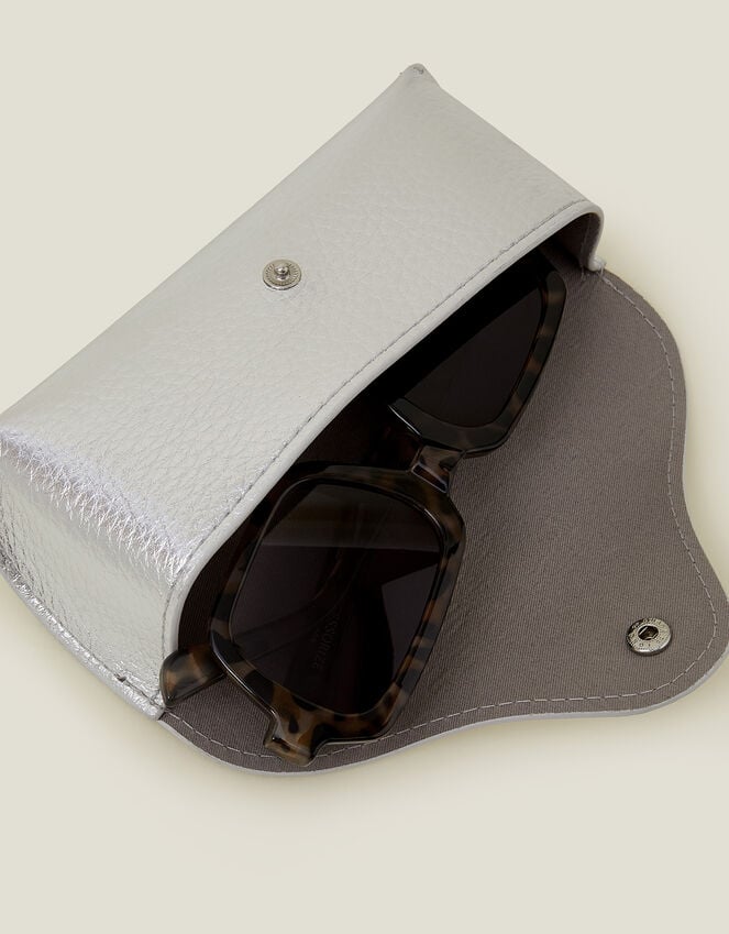 Accessorize Faux Leather Sunglasses Case Silver