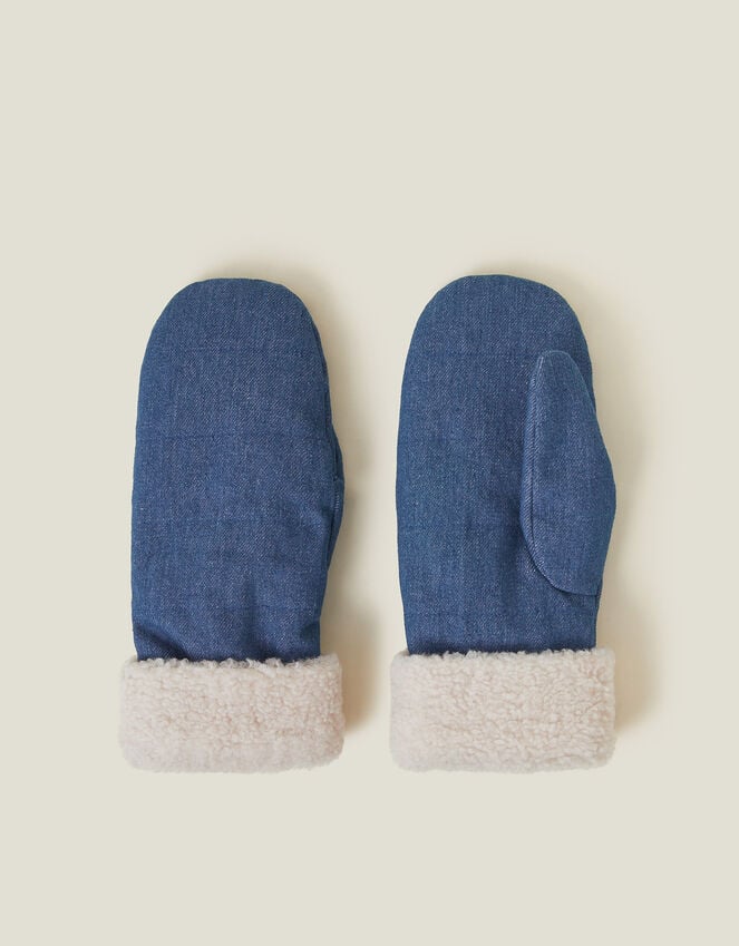 accessorize Faux Shearling Cuff Denim Mittens