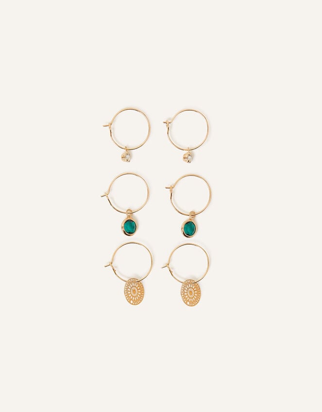 Accessorize Filigree And Stone Hoops Set Of Three
