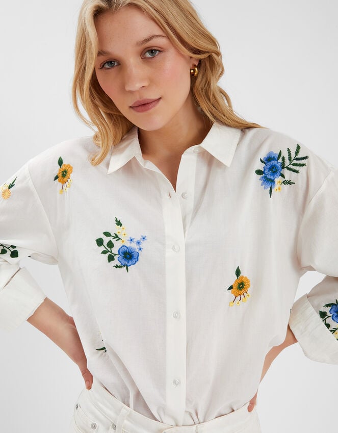Accessorize Floral Embroidered Cotton Shirt White