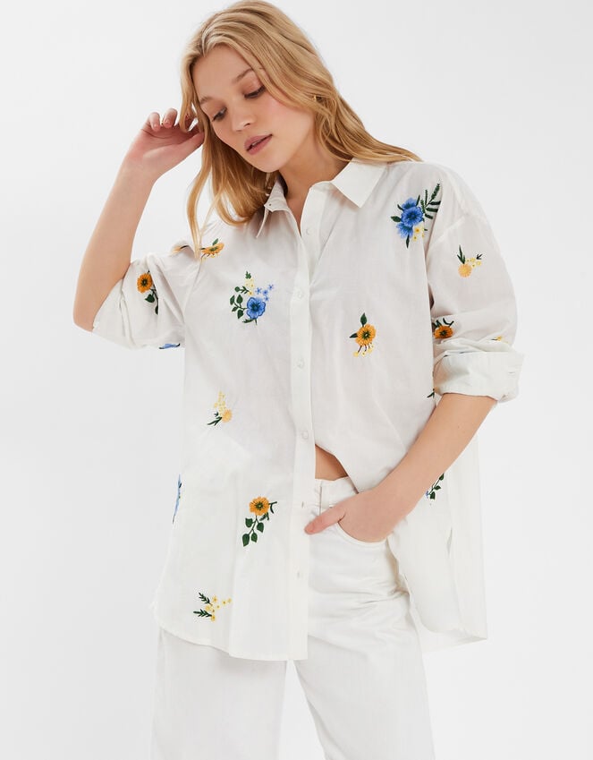 accessorize Floral Embroidered Cotton Shirt White