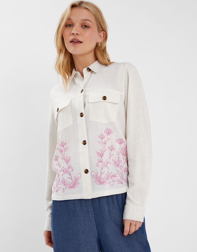 accessorize Floral Embroidered Shacket Ivory
