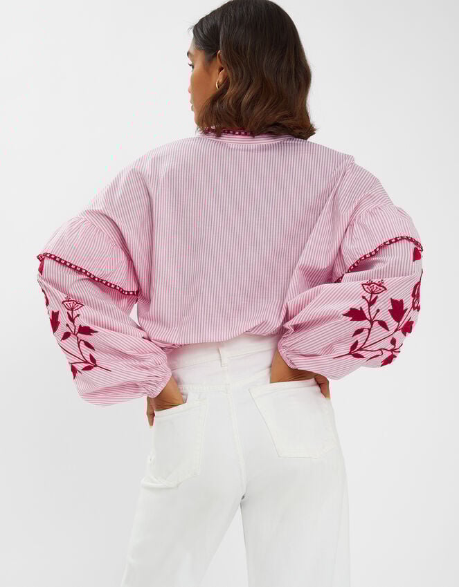 Accessorize Floral Embroidered Stripe Blouse Red