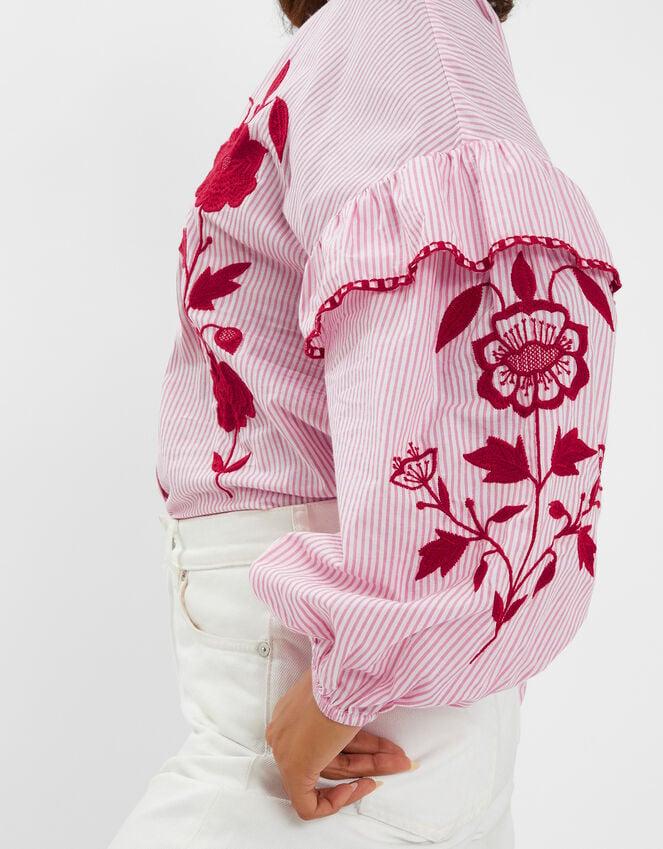 Accessorize Floral Embroidered Stripe Blouse Red