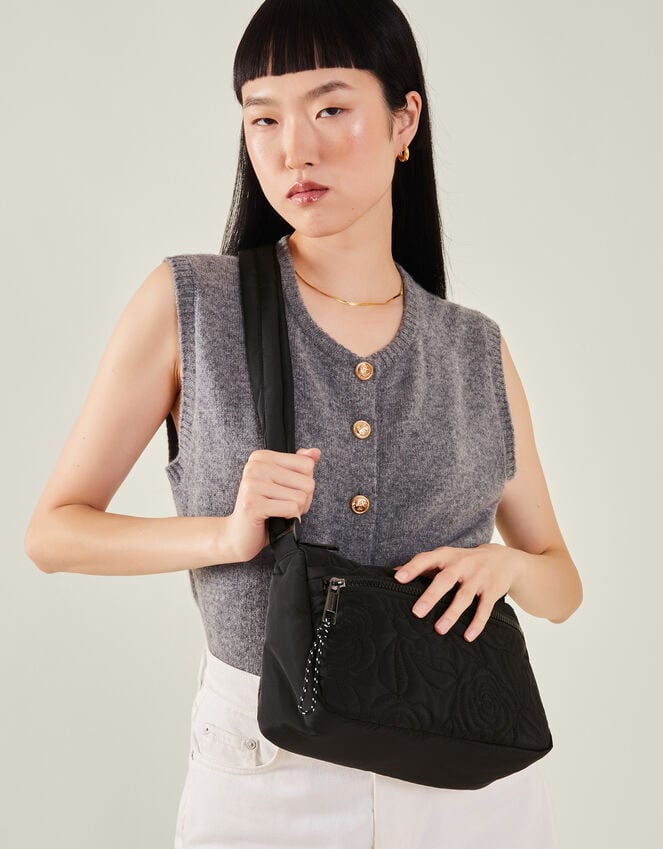 accessorize Floral Quilted Camera Bag Black