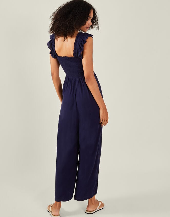 Accessorize Frill Shoulder Jumpsuit Blue