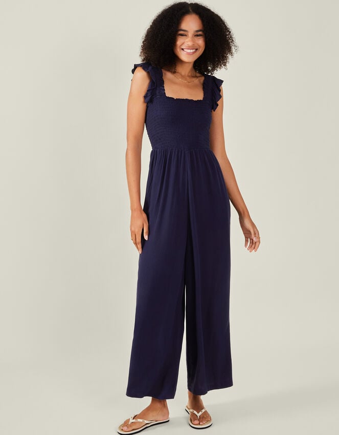 accessorize Frill Shoulder Jumpsuit Blue