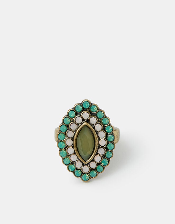 Accessorize Gem Ellipse Statement Ring Green
