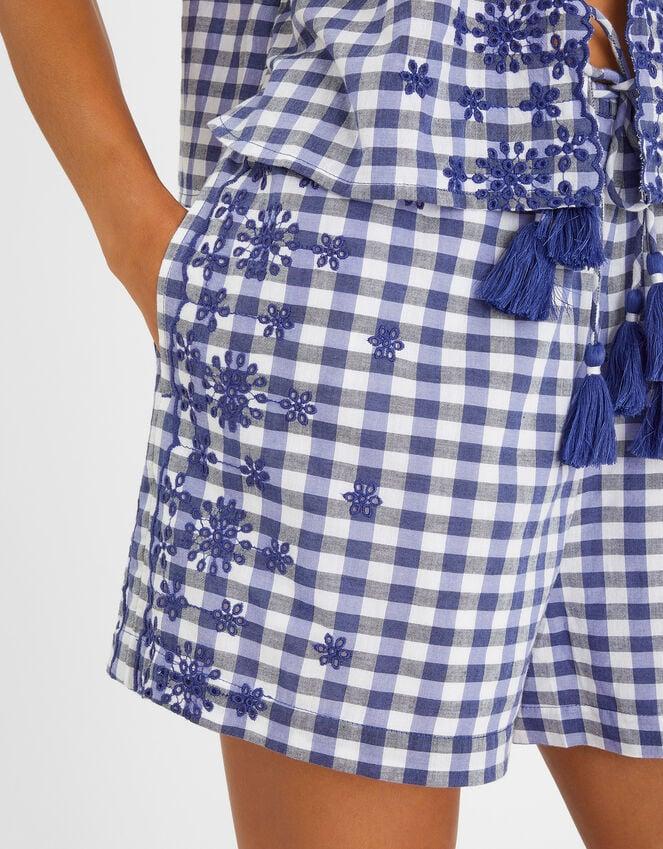 Accessorize Gingham Embroidered Shorts Blue