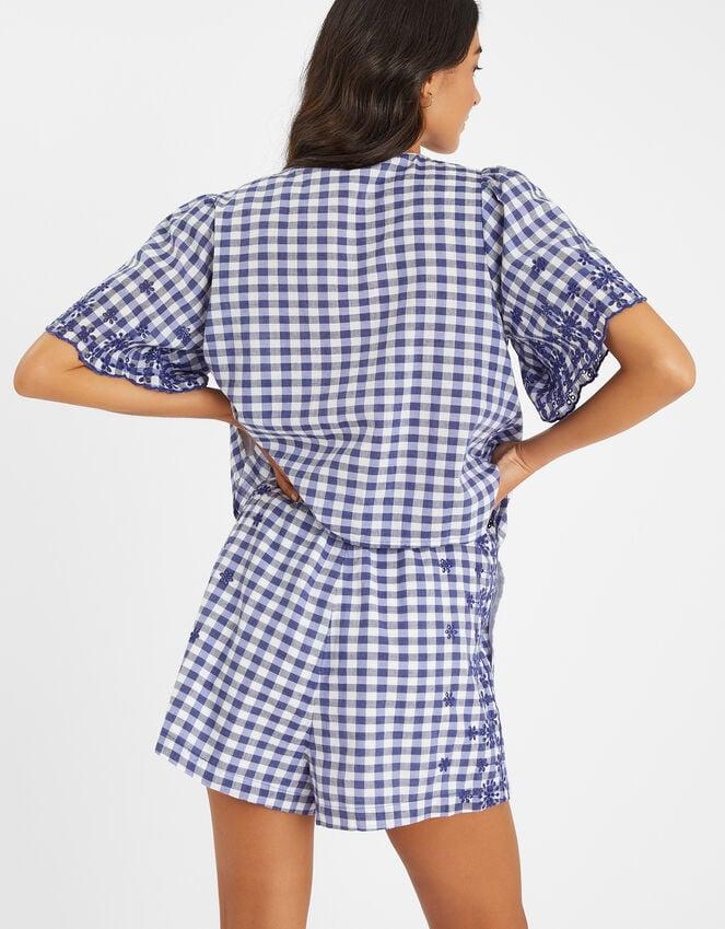 Accessorize Gingham Embroidered Shorts Blue