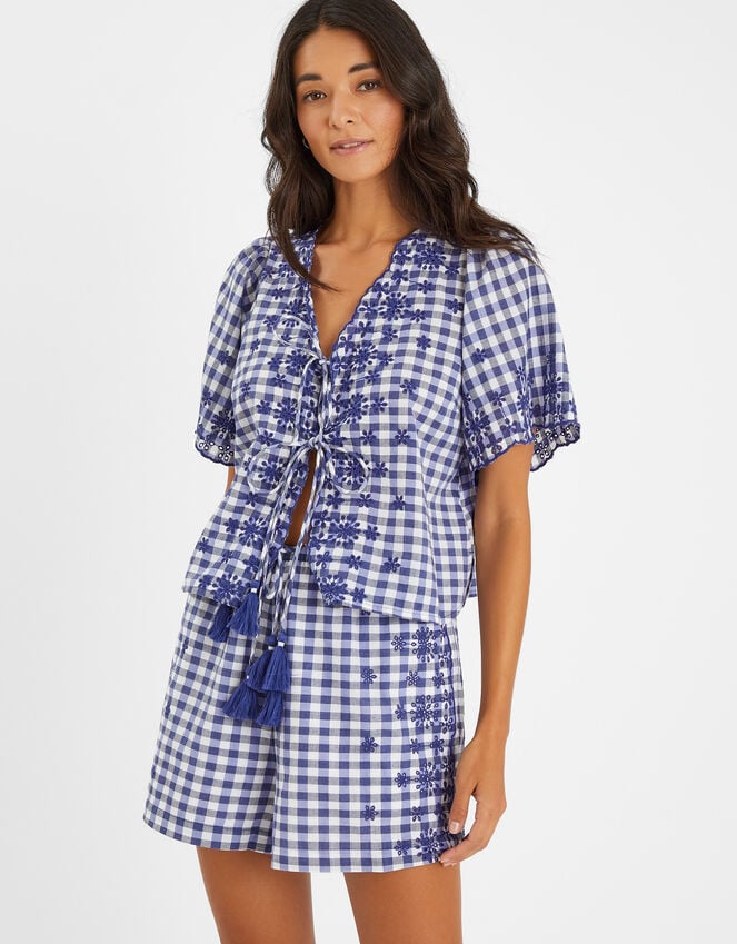 accessorize Gingham Embroidered Shorts Blue