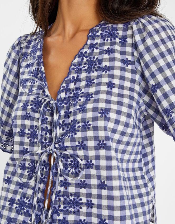 Accessorize Gingham Embroidered Tie Top Blue