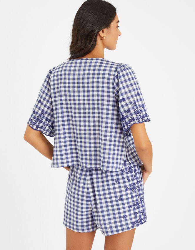 Accessorize Gingham Embroidered Tie Top Blue