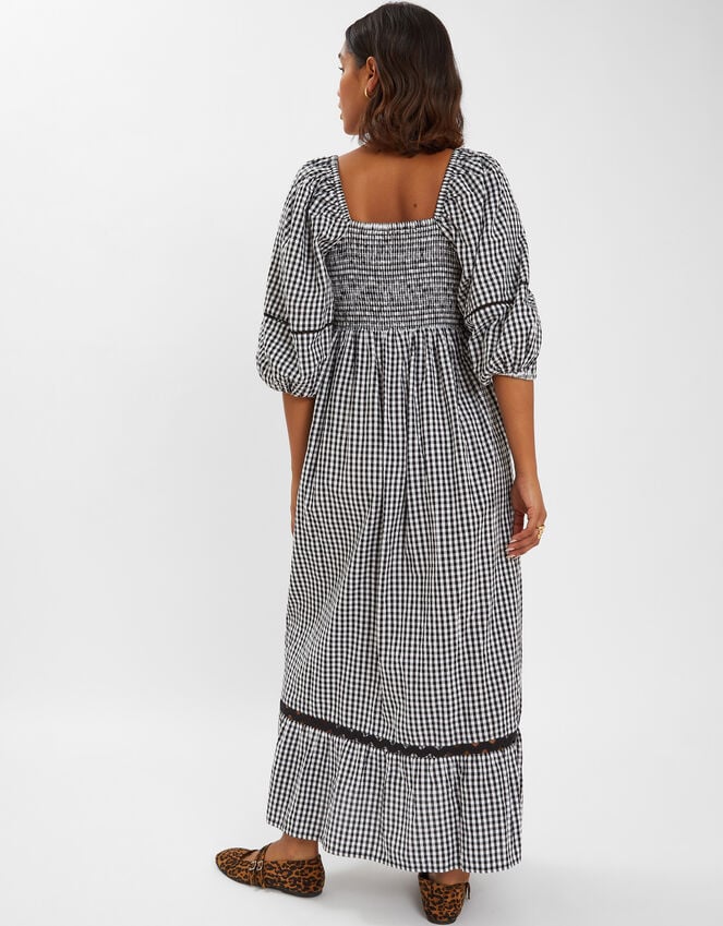 Accessorize Gingham Puff Sleeve Maxi Dress Black