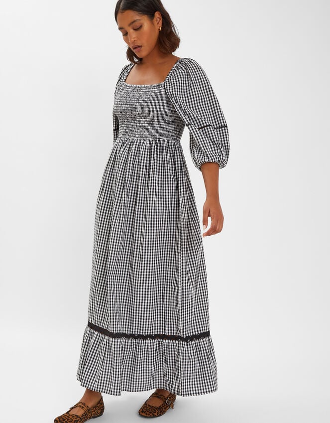 accessorize Gingham Puff Sleeve Maxi Dress Black