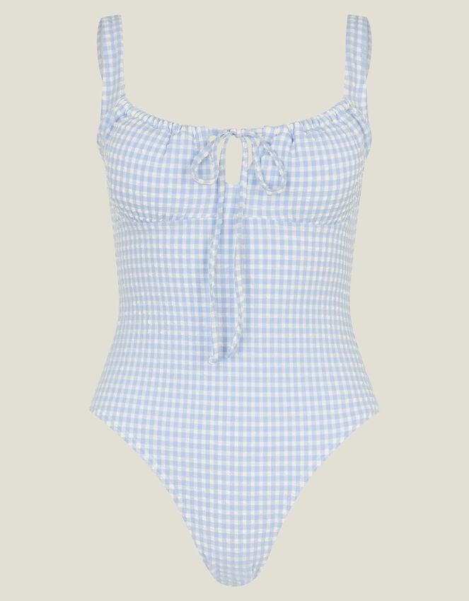 Accessorize Gingham Seersucker Swimsuit Blue