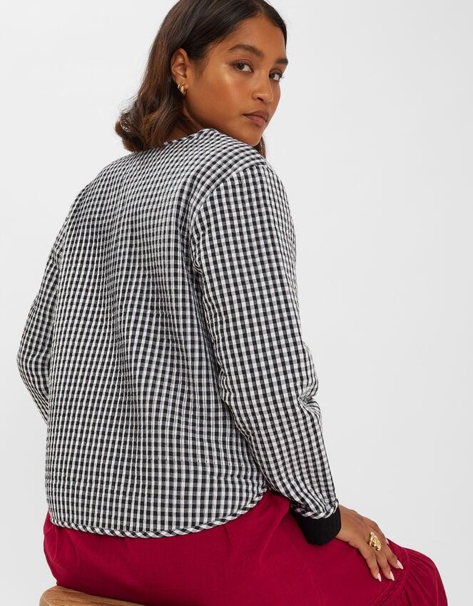 Accessorize Gingham Tie-Front Quilted Jacket Black
