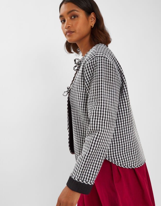 Accessorize Gingham Tie-Front Quilted Jacket Black