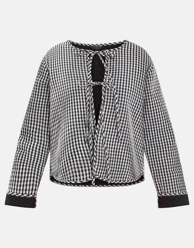 Accessorize Gingham Tie-Front Quilted Jacket Black