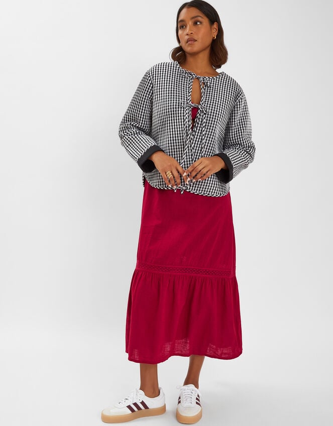 accessorize Gingham Tie-Front Quilted Jacket Black