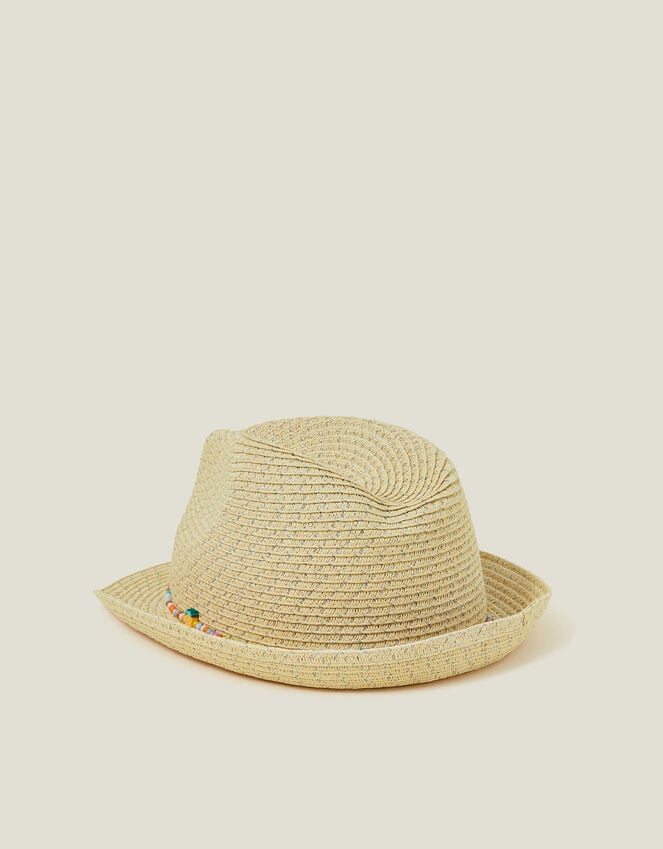Accessorize Girls Beaded Band Straw Hat Natural
